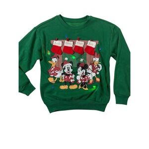 Disney Mickey Mouse Sweatshirt Light Up Ugly Christmas Sweater Green 3D XXS